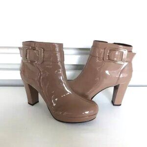 ESPERANZA JAPAN BUCKLE PLATFORM PATENT ANKLE BOOTS CAMEL